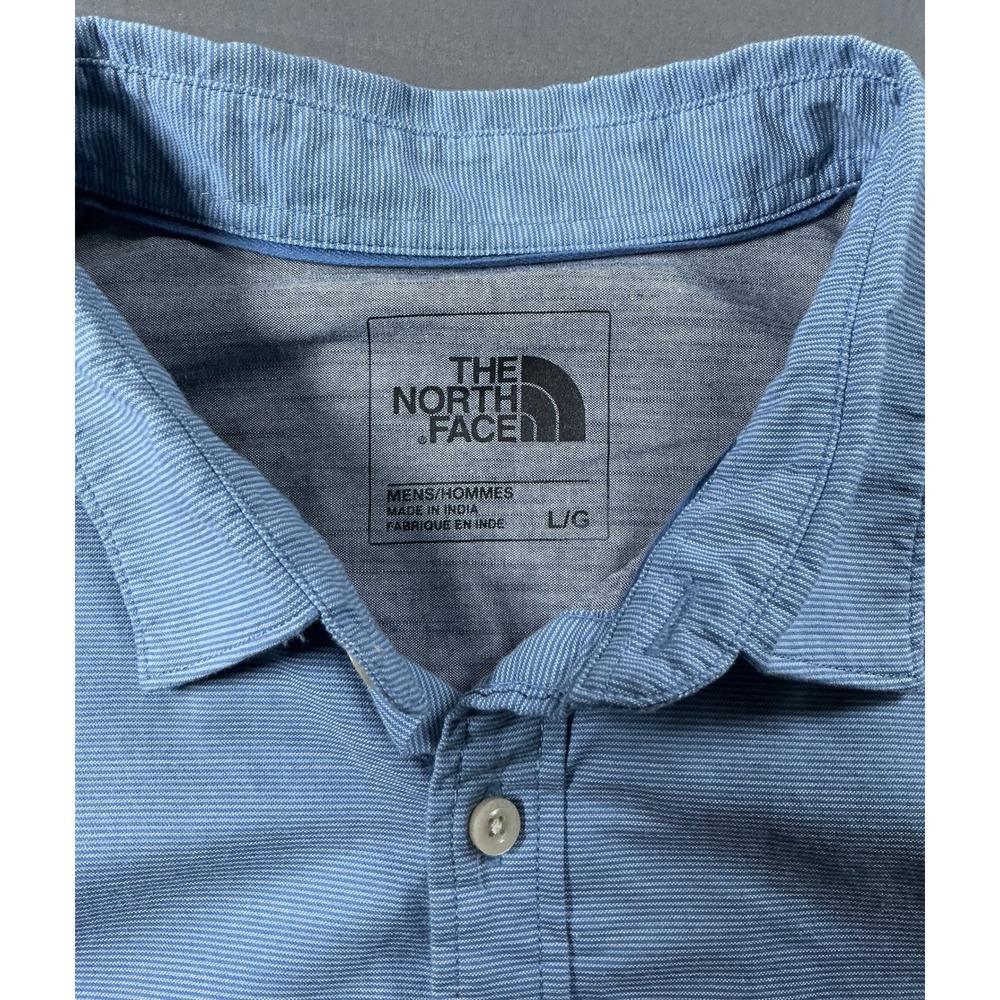 The North Face Mens Blue Micro Stripe Short Sleeve Button Down Shirt Large L - Picture 7 of 10